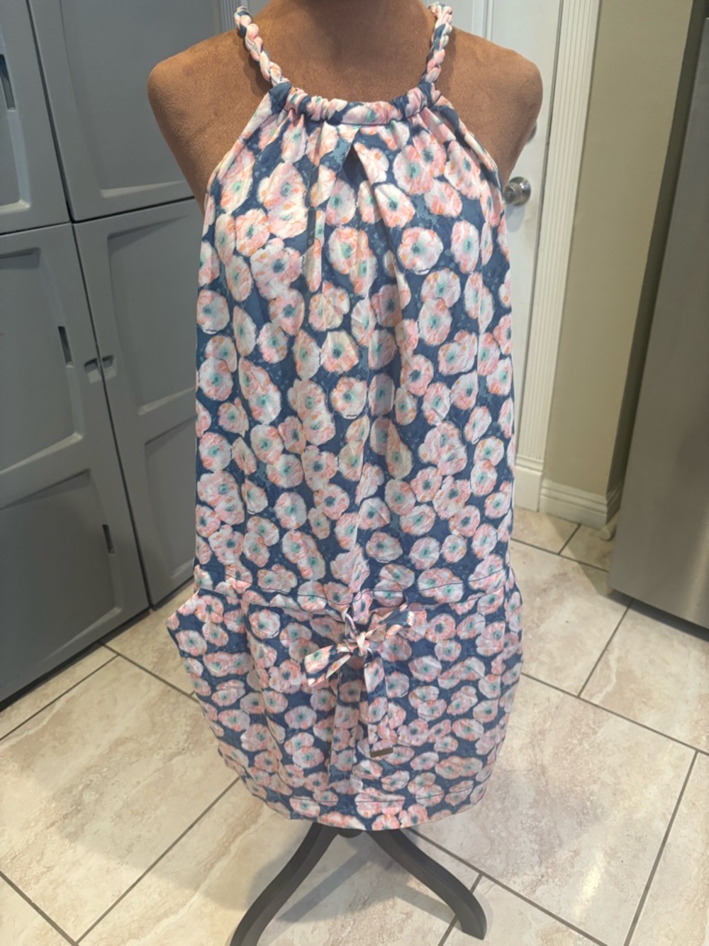 RACHEL Rachel Roy Blue Floral A-Line Halter Skirt with Pink Accents